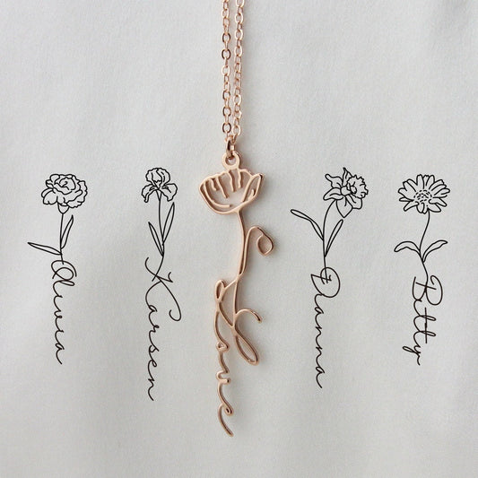 Personalized Name Necklace with Birth Flower