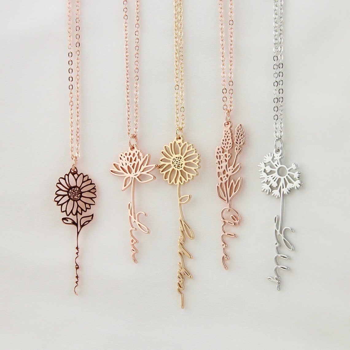 Personalized Name Necklace with Birth Flower