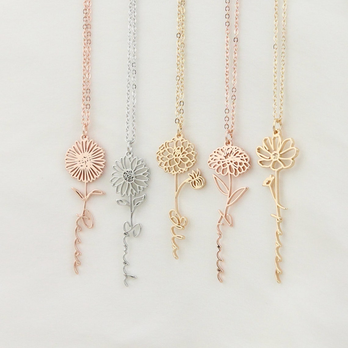 Personalized Name Necklace with Birth Flower