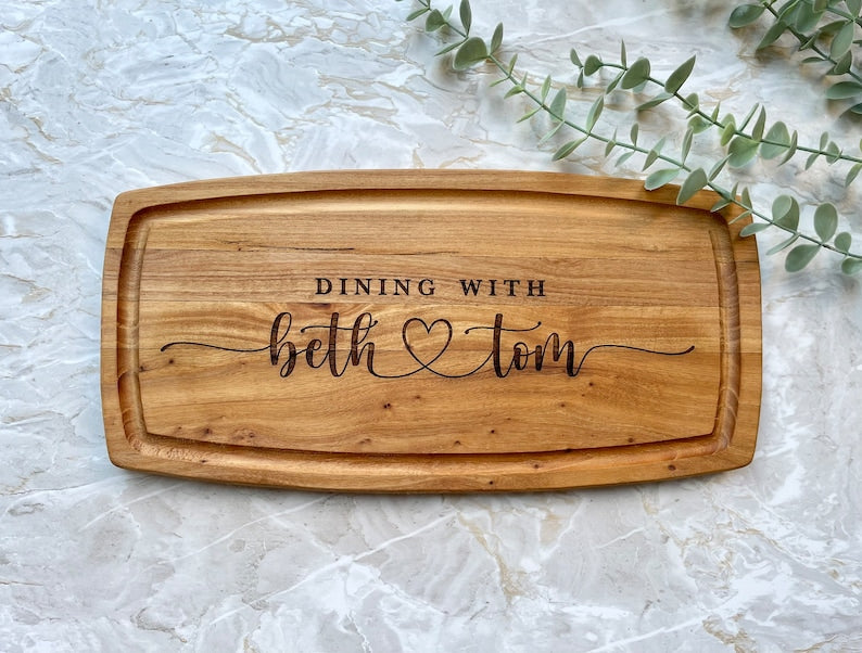Personalised Engraved Acacia Rustic Wood Serving Board, Cheese Board, Chopping Board Wedding New Home Wooden Anniversary Gift ANY WORDING