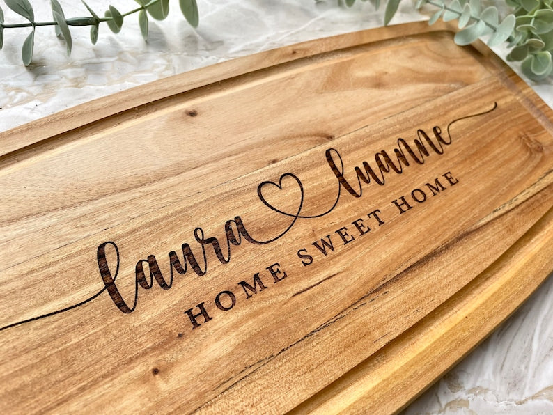 Personalised Engraved Acacia Rustic Wood Serving Board, Cheese Board, Chopping Board Wedding New Home Wooden Anniversary Gift ANY WORDING