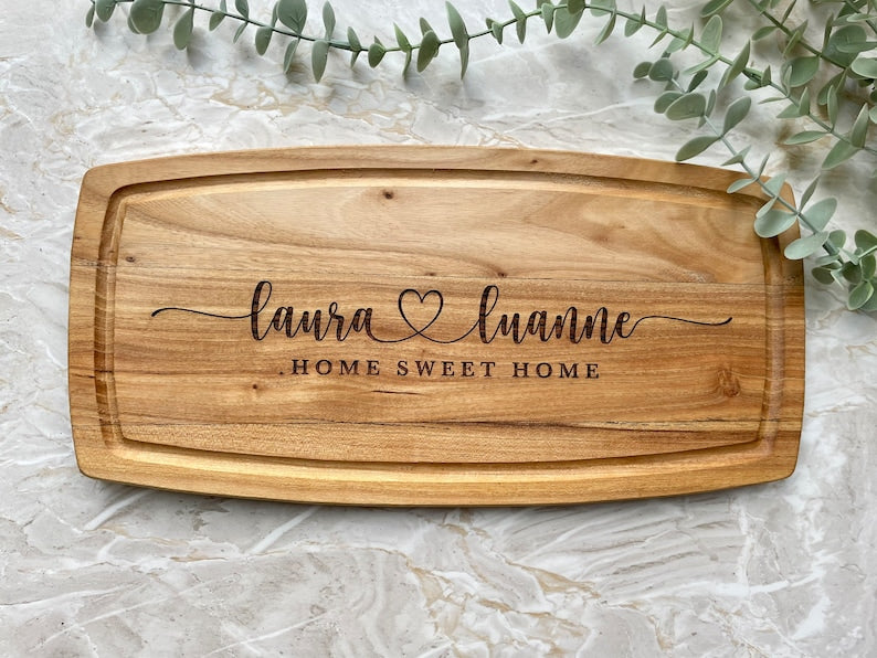Personalised Engraved Acacia Rustic Wood Serving Board, Cheese Board, Chopping Board Wedding New Home Wooden Anniversary Gift ANY WORDING