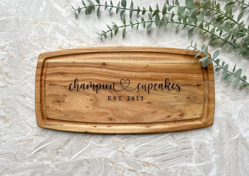 Personalised Engraved Acacia Rustic Wood Serving Board, Cheese Board, Chopping Board Wedding New Home Wooden Anniversary Gift ANY WORDING