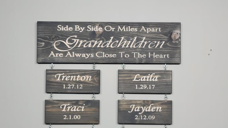 Engraved  Long Distatance Grandchildren sign, wall art, personalized, Grandma, Grandparent gift, engraved, with names, birth date