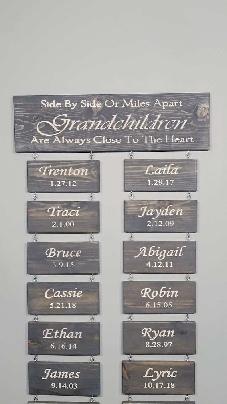 Engraved  Long Distatance Grandchildren sign, wall art, personalized, Grandma, Grandparent gift, engraved, with names, birth date
