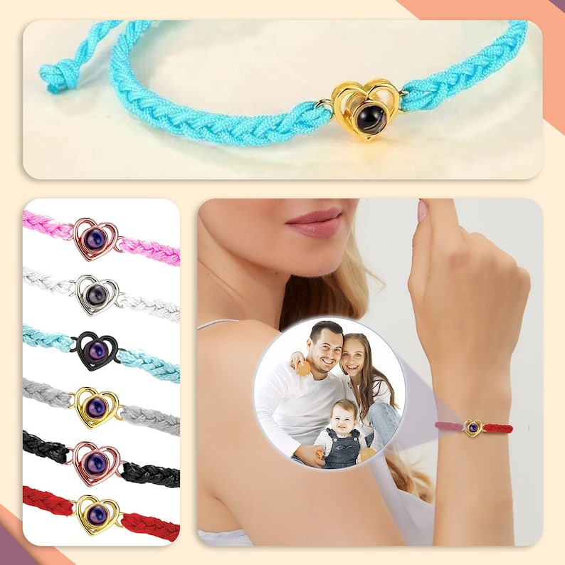 Personalized Photo Projection Bracelet Mother's Day Gift For Mom Handmade Braided Rope Bracelet Custom Photo Bracelet Couple Bracelets