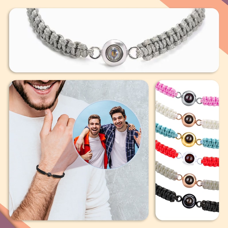 Personalized Photo Projection Bracelet Mother's Day Gift For Mom Handmade Braided Rope Bracelet Custom Photo Bracelet Couple Bracelets