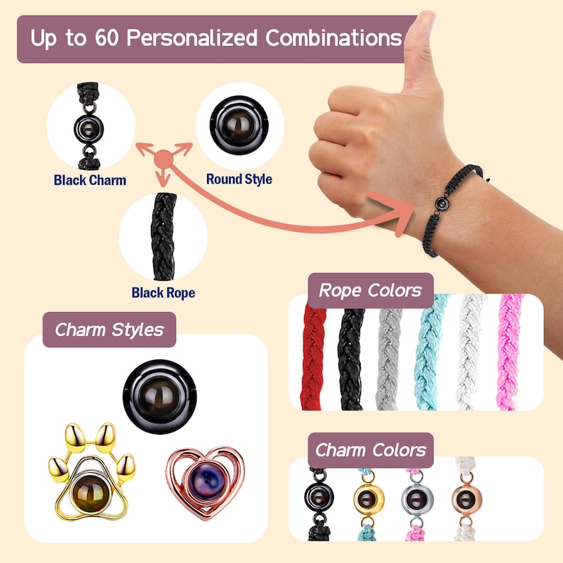 Personalized Photo Projection Bracelet Mother's Day Gift For Mom Handmade Braided Rope Bracelet Custom Photo Bracelet Couple Bracelets