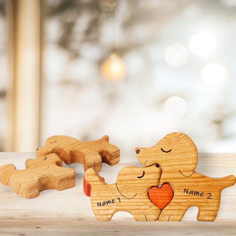 Wooden Dog Family Puzzle, Wooden Name Puzzle, Dog Mom, Animal Family Gift, Animal Figures, Dog Toys, Anniversary Gift