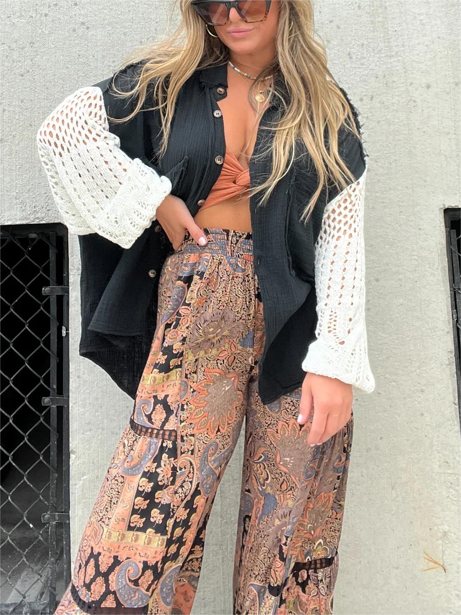 Women's Fashion Crepe Wool Stitching Shirt Jacket