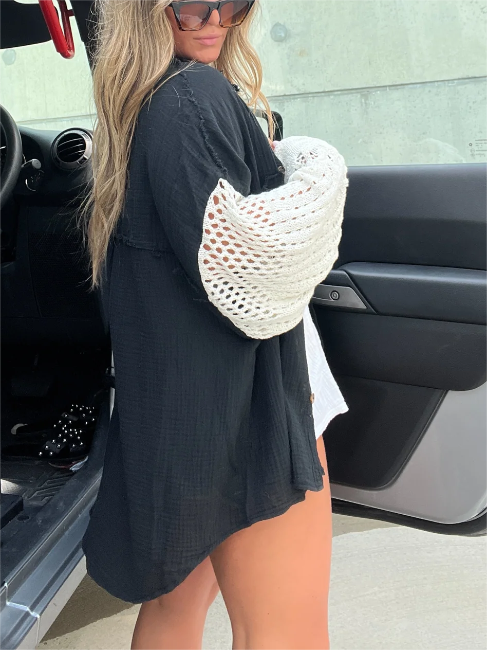 Women's Fashion Crepe Wool Stitching Shirt Jacket