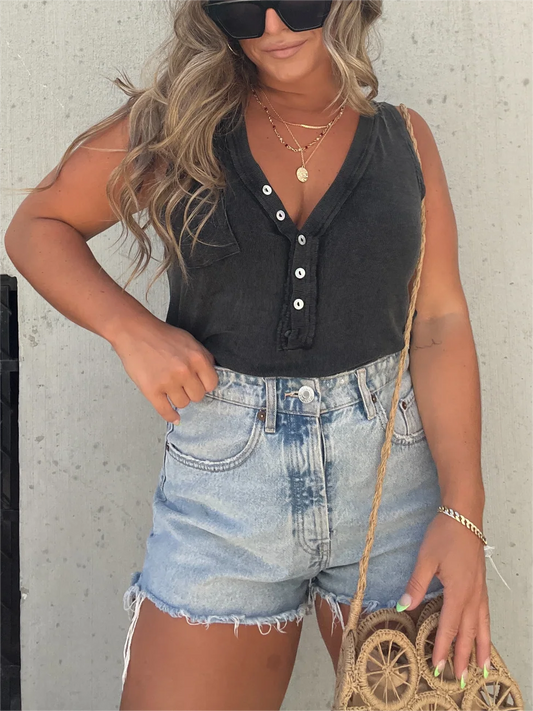 2023 New Women's Washed Button Tank