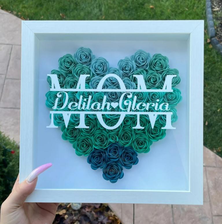 Mom Heart Shaped Monogram Flower Shadow Box